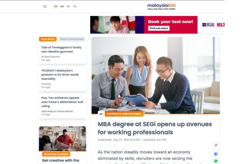 Ijazah MBA di SEGi membuka jalan untuk profesional yang bekerja